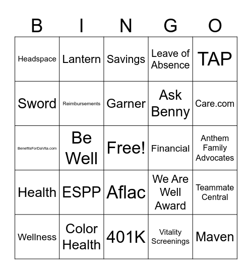 Spring Benefits Bingo Card