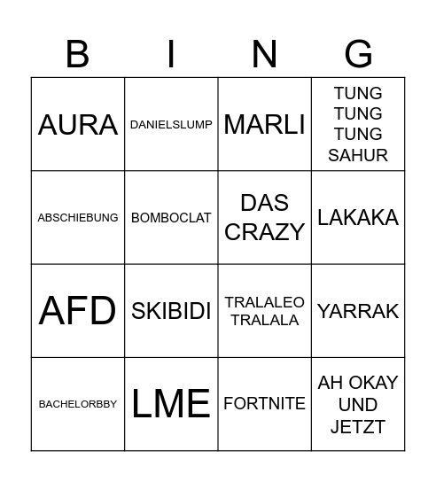 Untitled Bingo Card
