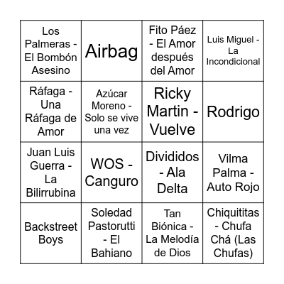 Nany´s Bingo Musical Bingo Card