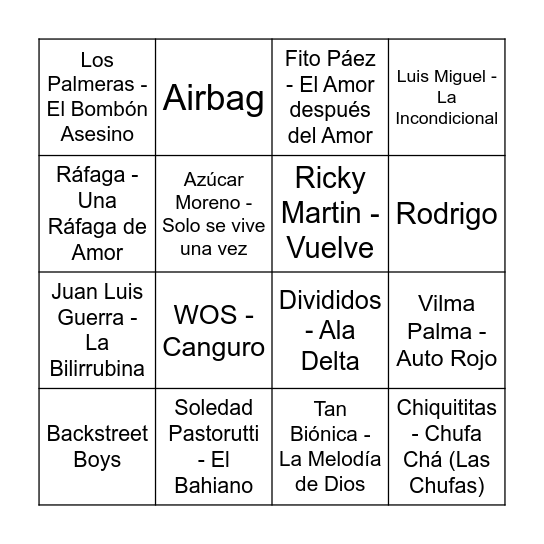 Nany´s Bingo Musical Bingo Card