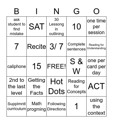 Untitled Bingo Card