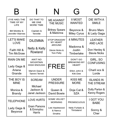 Duets Bingo Card
