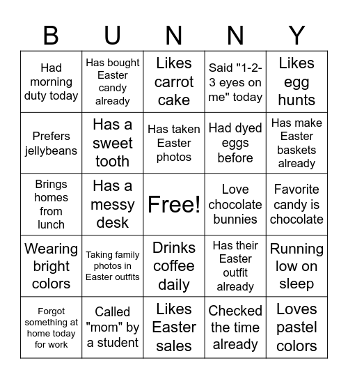 Bunny Bingo Card
