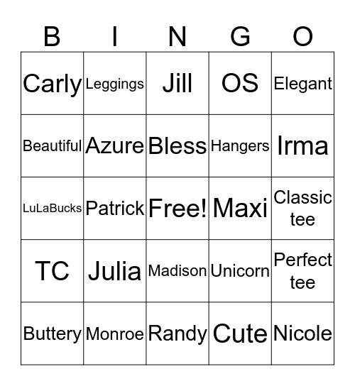 LuLaRoe Samantha Jennings BINGO Card