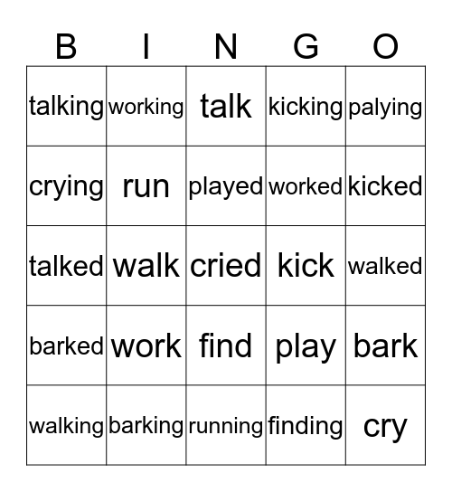 Word Endings  Bingo Card