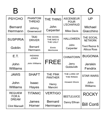 A Night at the Movies Bingo Card