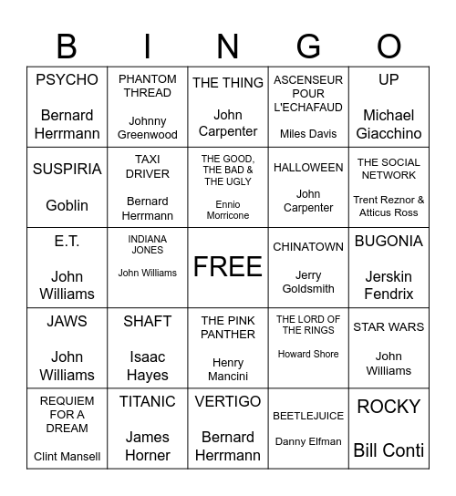 A Night at the Movies Bingo Card