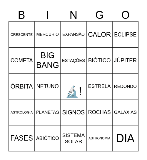 Bingo de Ciências 🔬 Bingo Card