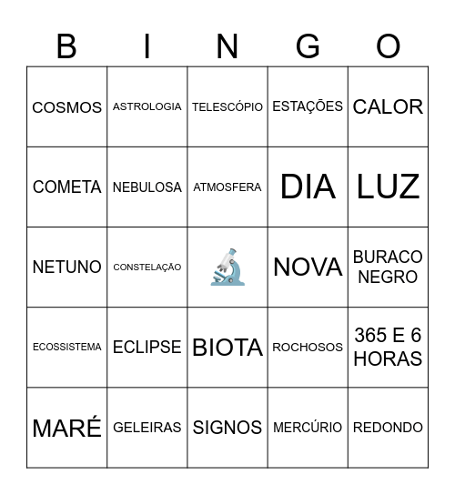 Bingo de Ciências 🔬 Bingo Card