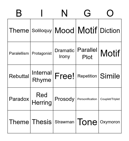 STAAR Review Bingo Card