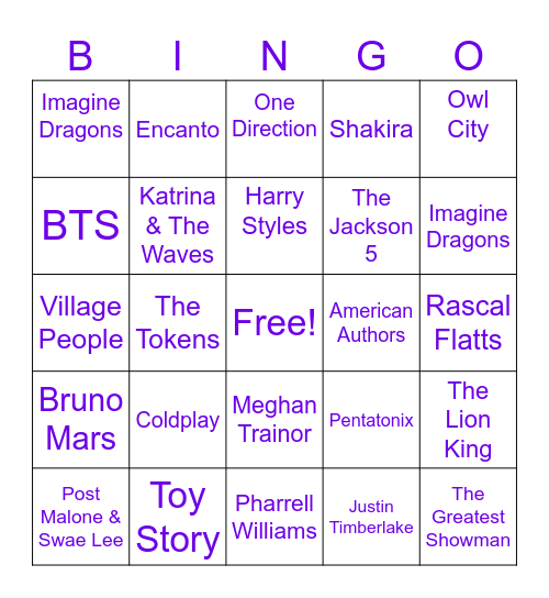 Musical Bingo Card