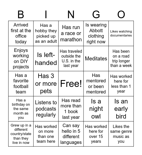 Bingo! - Find Someone Who Bingo Card