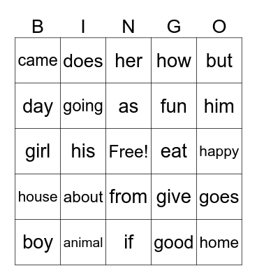 2G Bingo Card