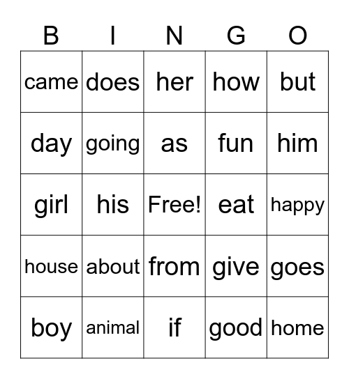 2G Bingo Card