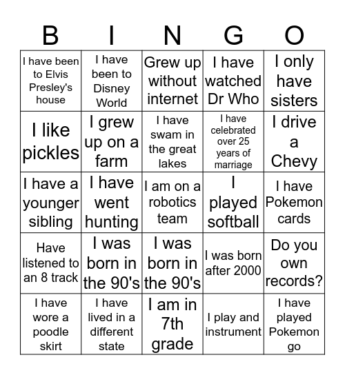 Ice Breaker Bingo Card