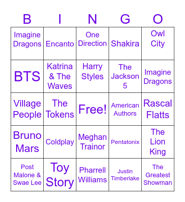 Musical Bingo Card