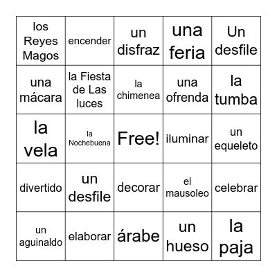 Chapter 5 Vocabulary Bingo Card