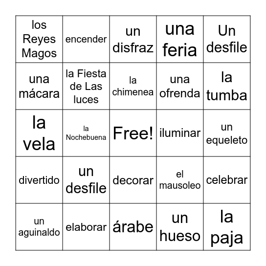 Chapter 5 Vocabulary Bingo Card