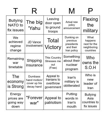 Iran war update Bingo Card