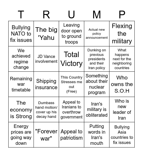 Iran war update Bingo Card