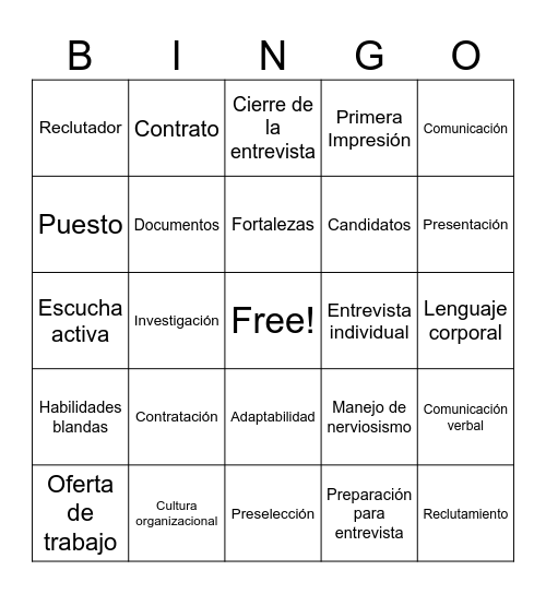 Entrevistas Laborales con Éxito Bingo Card
