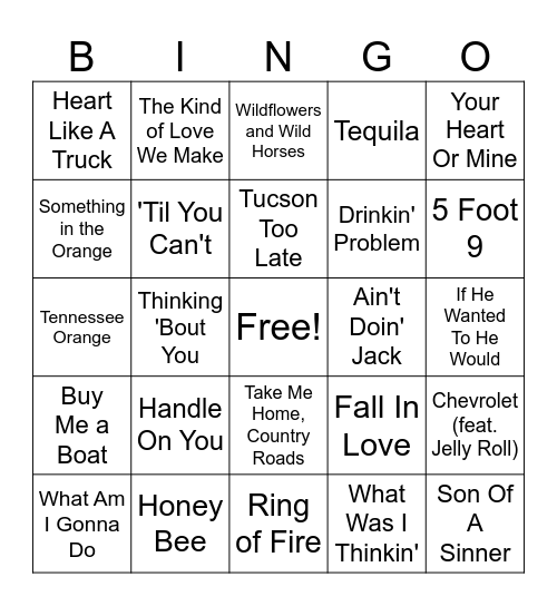 (v) Country Round 4 Bingo Card