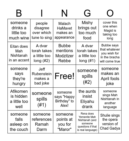 Seder Bingo (Pesach 2026) Bingo Card