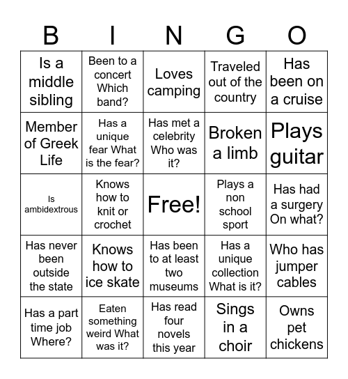 Find Someone Bingo Card