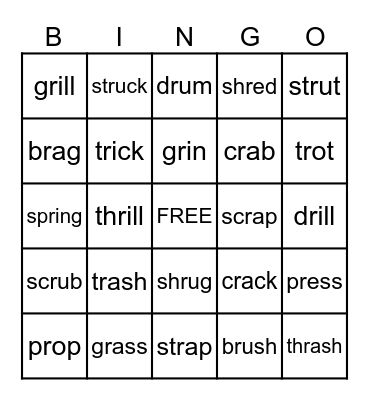 Beginning S Blends Bingo Card