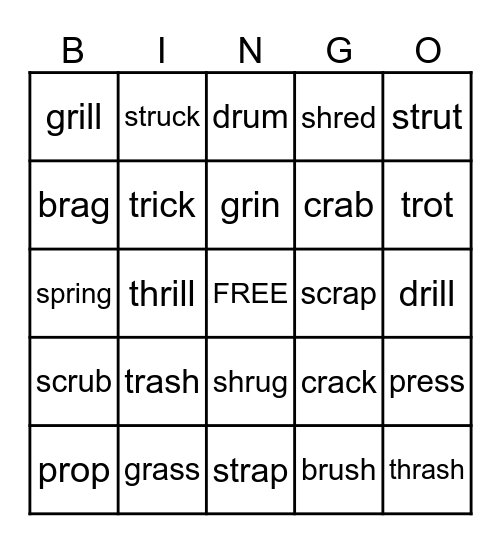 Beginning S Blends Bingo Card