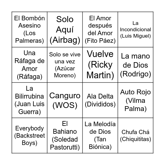 El Bingo Musical de Nanys Bingo Card