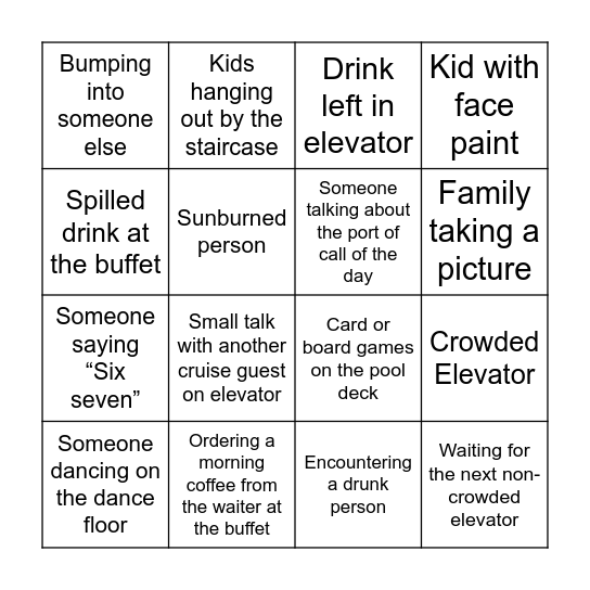 Mid cruise Bingo Card