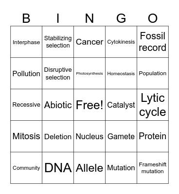 BIology STARR Bingo Card