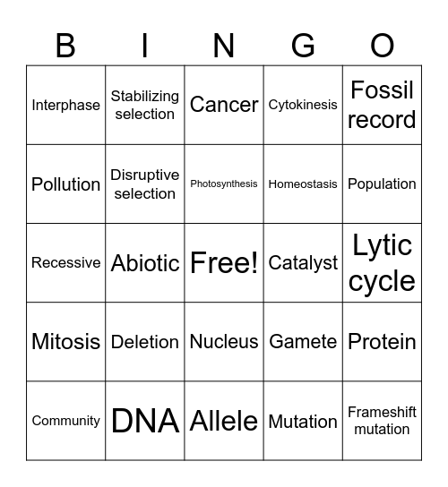 BIology STARR Bingo Card