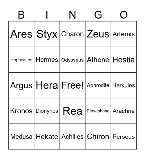 Mythologie-Bingo Card