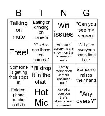 Planning Bingo Card