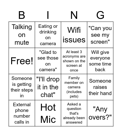 Planning Bingo Card