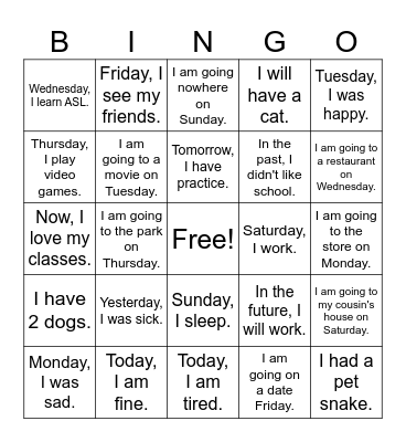 ASL Bingo Card