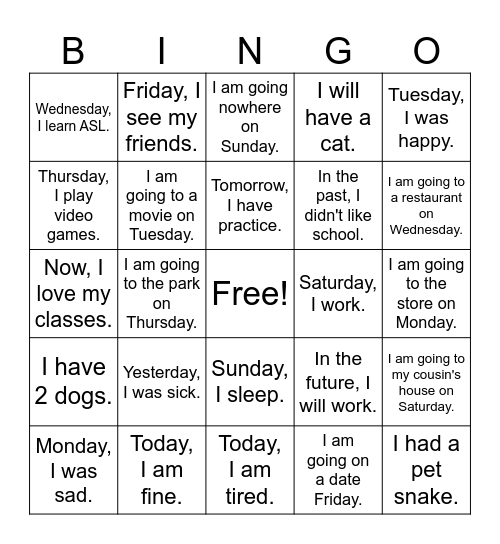 ASL Bingo Card
