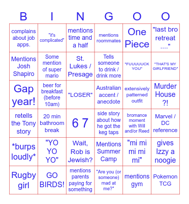 The Rob (Bro Retreat Edition) Bingo Card