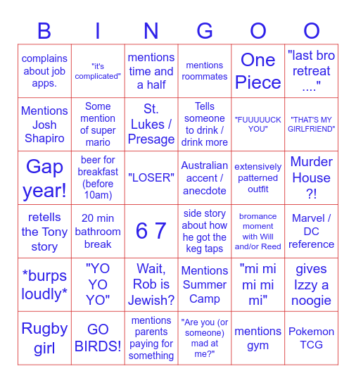The Rob (Bro Retreat Edition) Bingo Card