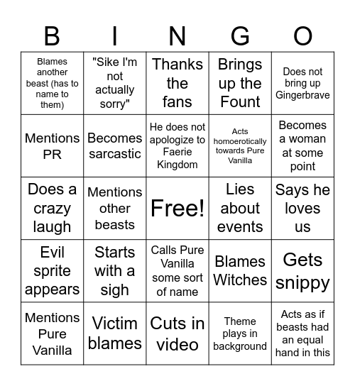 Shadow Milk apology bingo Card