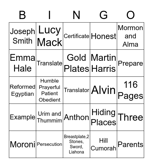 Doctrine & Covenants Bingo Card