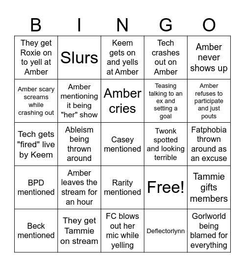 Lolcow Bus Bingo Card