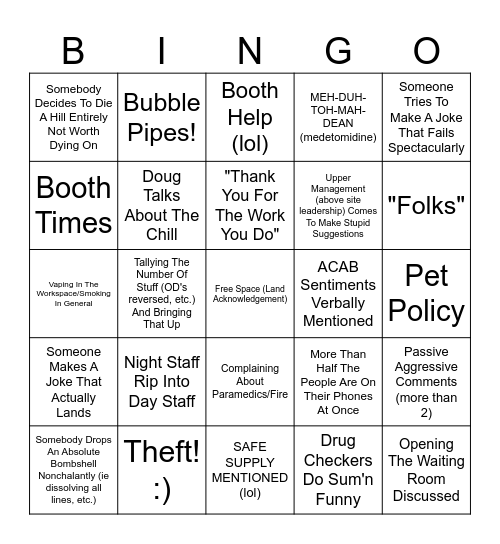 Staff Meeting Bingo Card