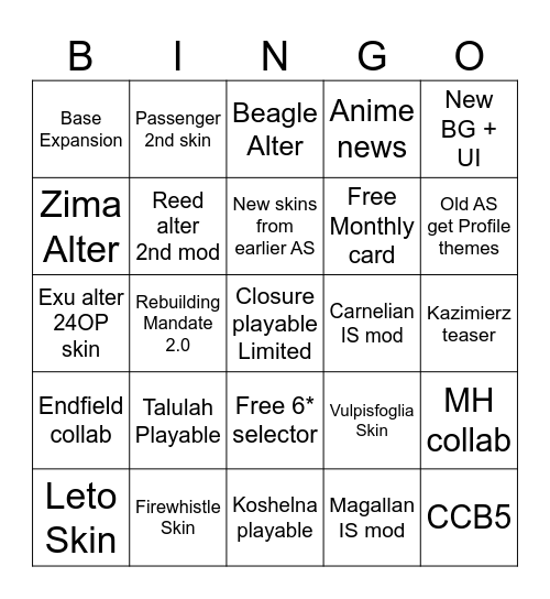 Pre Anni event and Anni Bingo Card