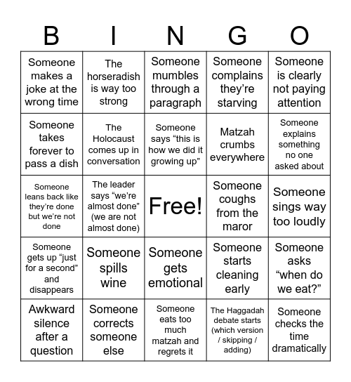 Passover 2026 Bingo Card