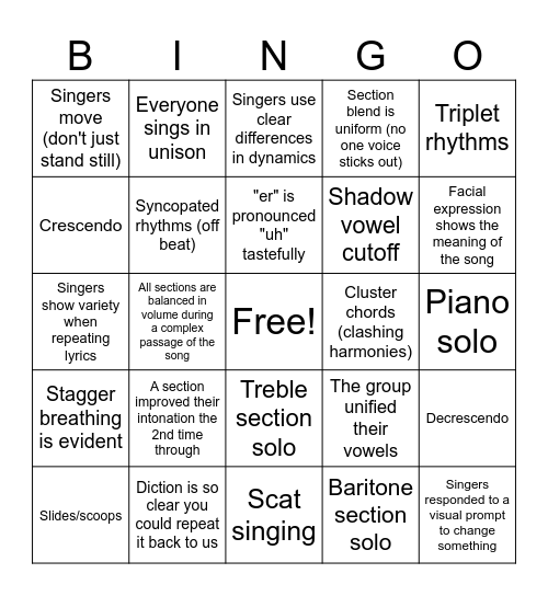 Rehearsal Bingo Card