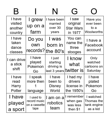 Ice Breaker Bingo Card