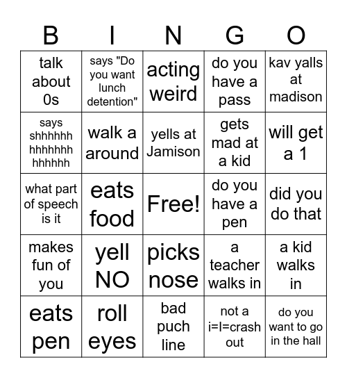 kav bingo Card